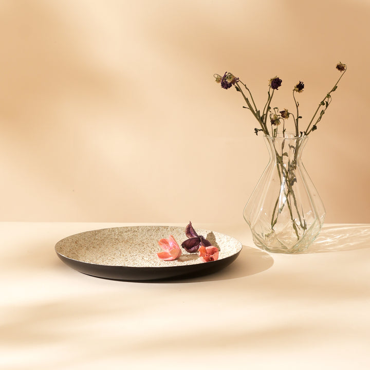 Aurum Slate Round Iron Tray – Minimalist Stone-Effect Decorative Display Tray