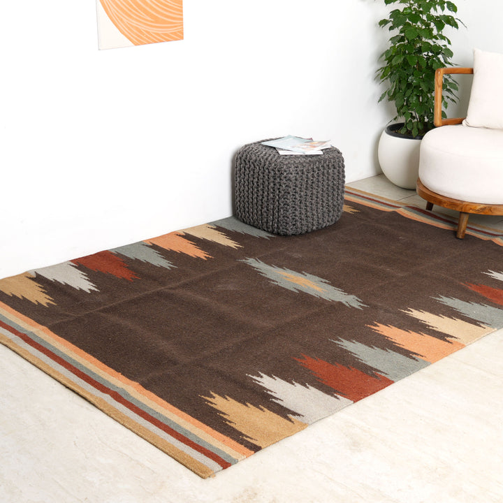 Hand Woven Traditional Kilim Rug – Wool, Bamboo Silk & Cotton