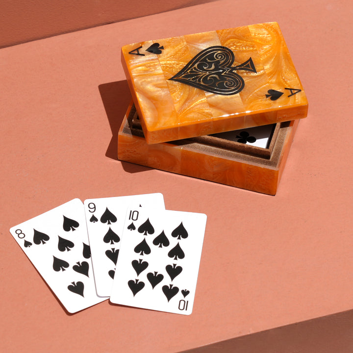 Royal Ace Resin Playing Card Box – Orange & Black