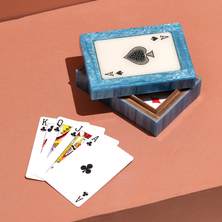 Blue Ace Resin Playing Card Box – Blue & White