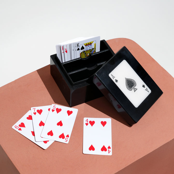 Black Resin Triple Slot Playing Card Box with Ace Design