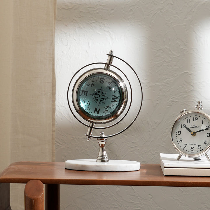 Vintage Marble Base World Globe Desk Clock | Luxury Table Accent