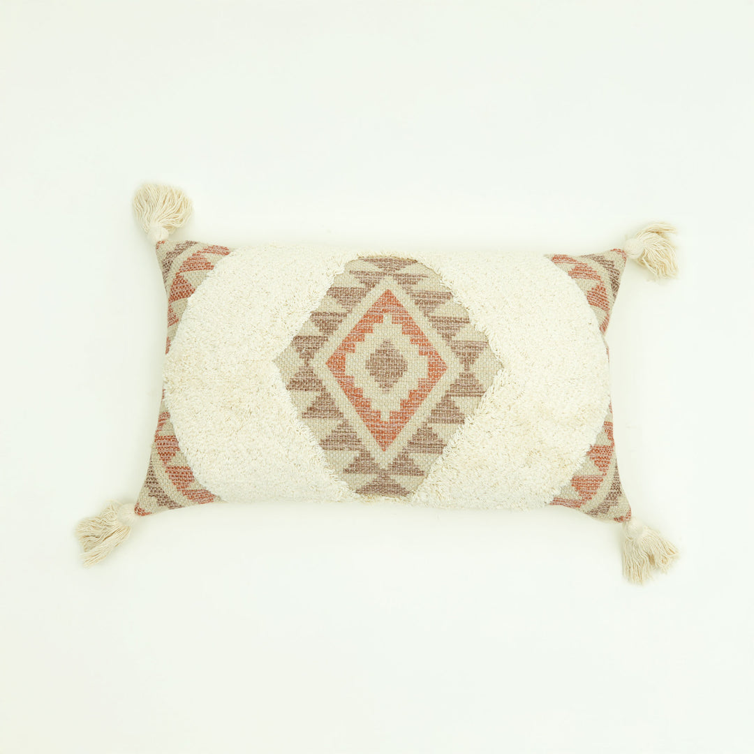 Desert Mirage Tufted Cushion Cover with Tassels – Beige | 60x35 cm