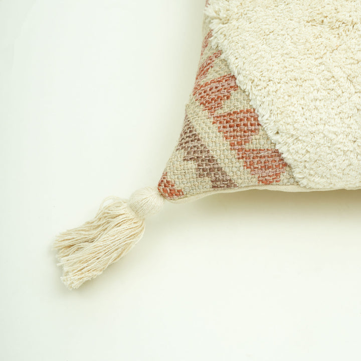 Desert Mirage Tufted Cushion Cover with Tassels – Beige | 60x35 cm