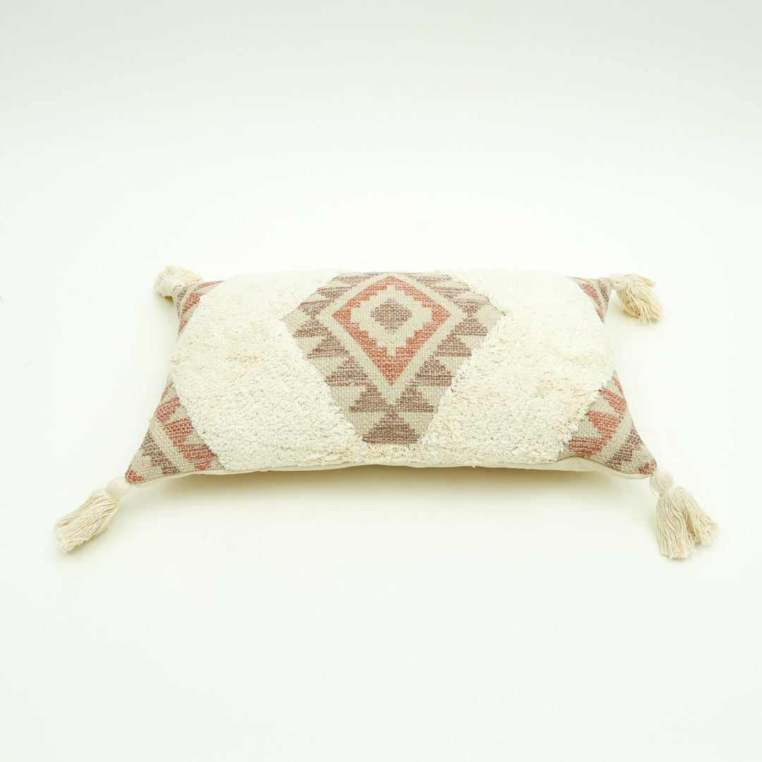 Desert Mirage Tufted Cushion Cover with Tassels – Beige | 60x35 cm