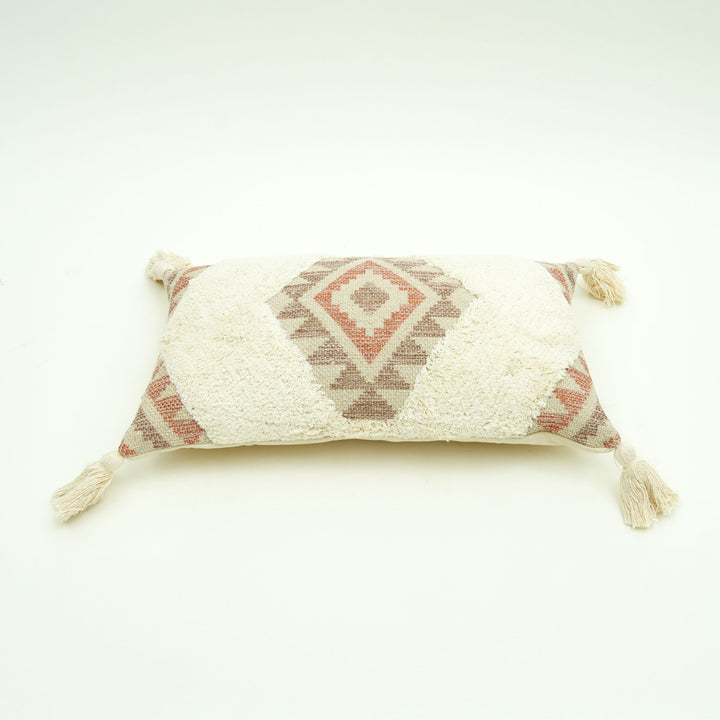 Desert Mirage Tufted Cushion Cover with Tassels – Beige | 60x35 cm