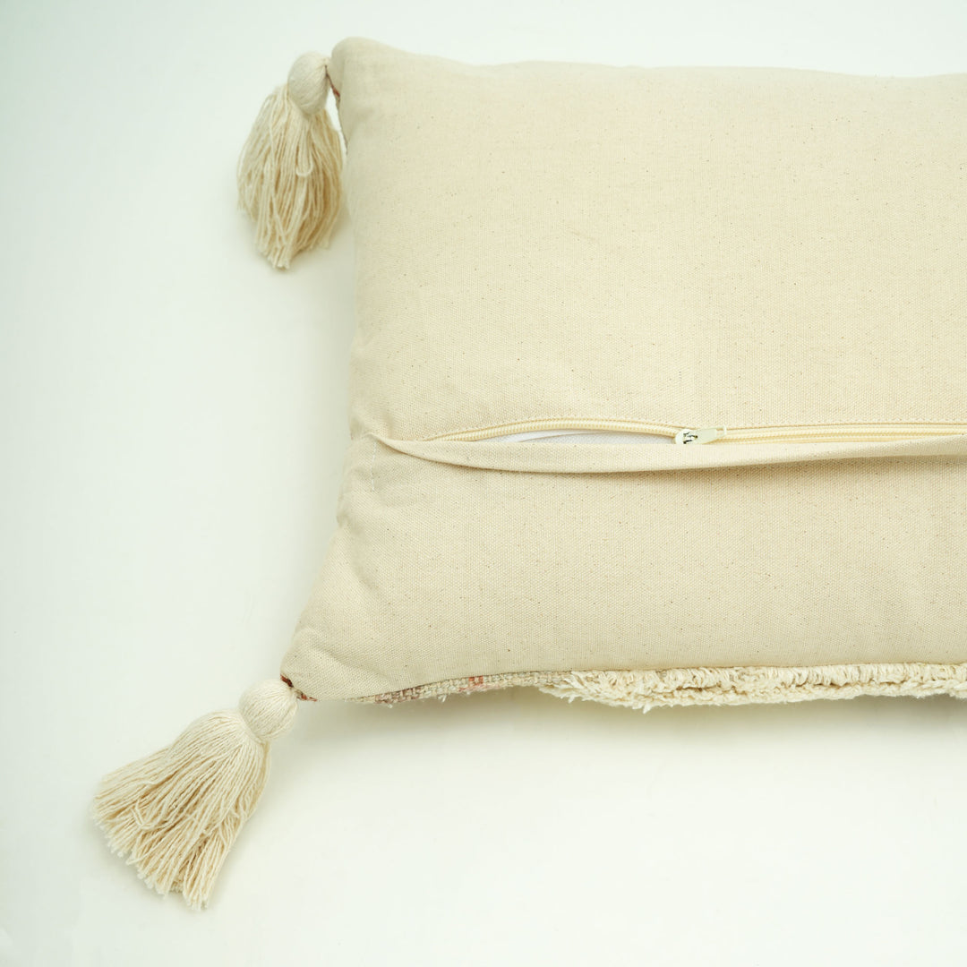 Desert Mirage Tufted Cushion Cover with Tassels – Beige | 60x35 cm