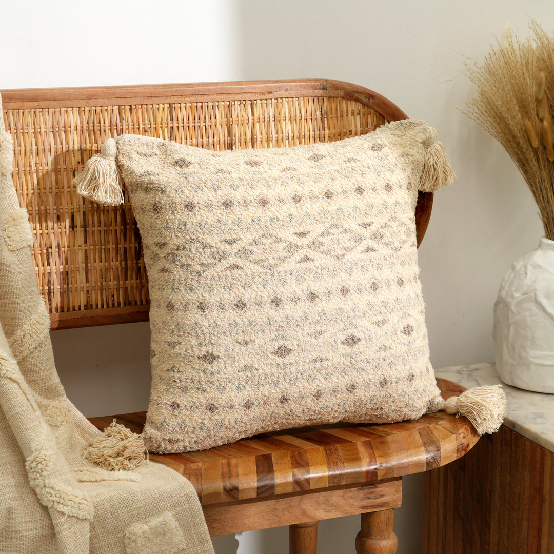 Misty Dune Woven Cushion with Tassels – Beige | 45 × 45 cm