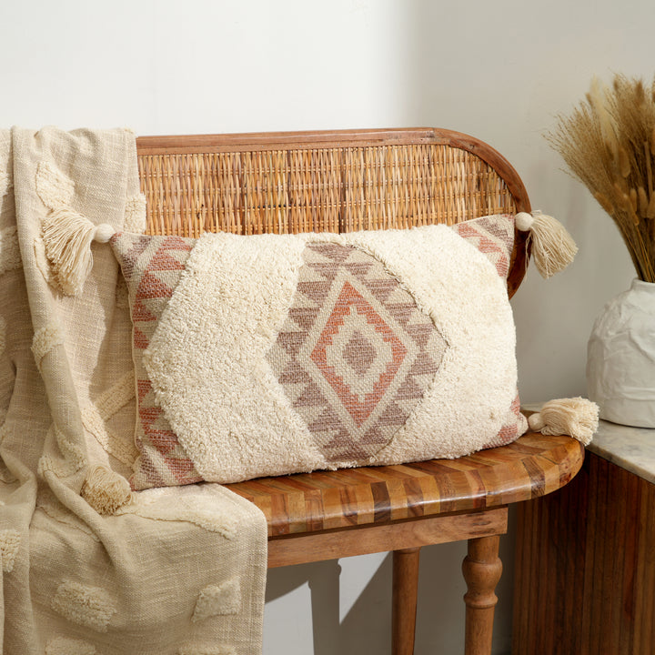 Desert Mirage Tufted Cushion Cover with Tassels – Beige | 60x35 cm
