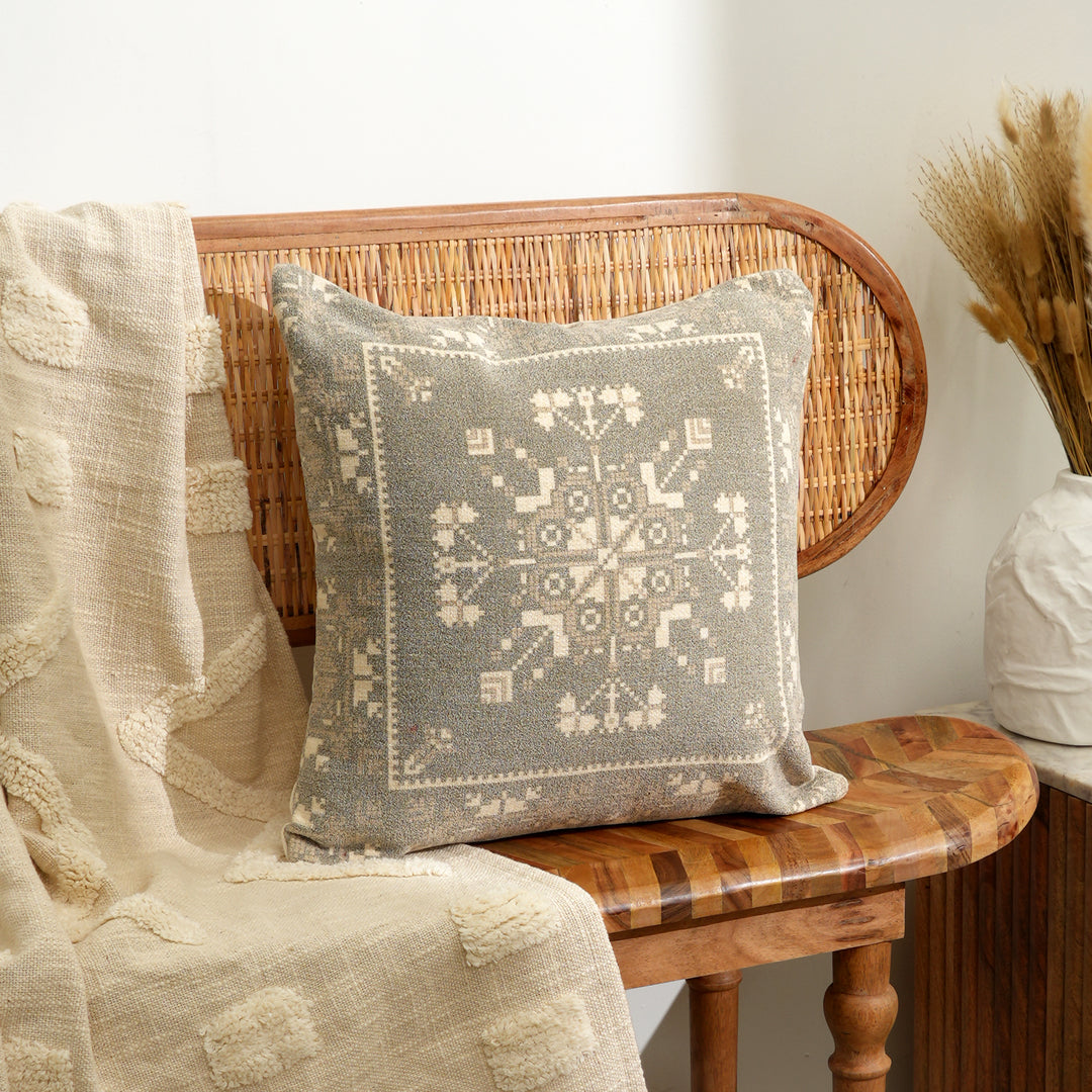 Desert Mosaic Printed Cushion – Earthy Green Geometric Design