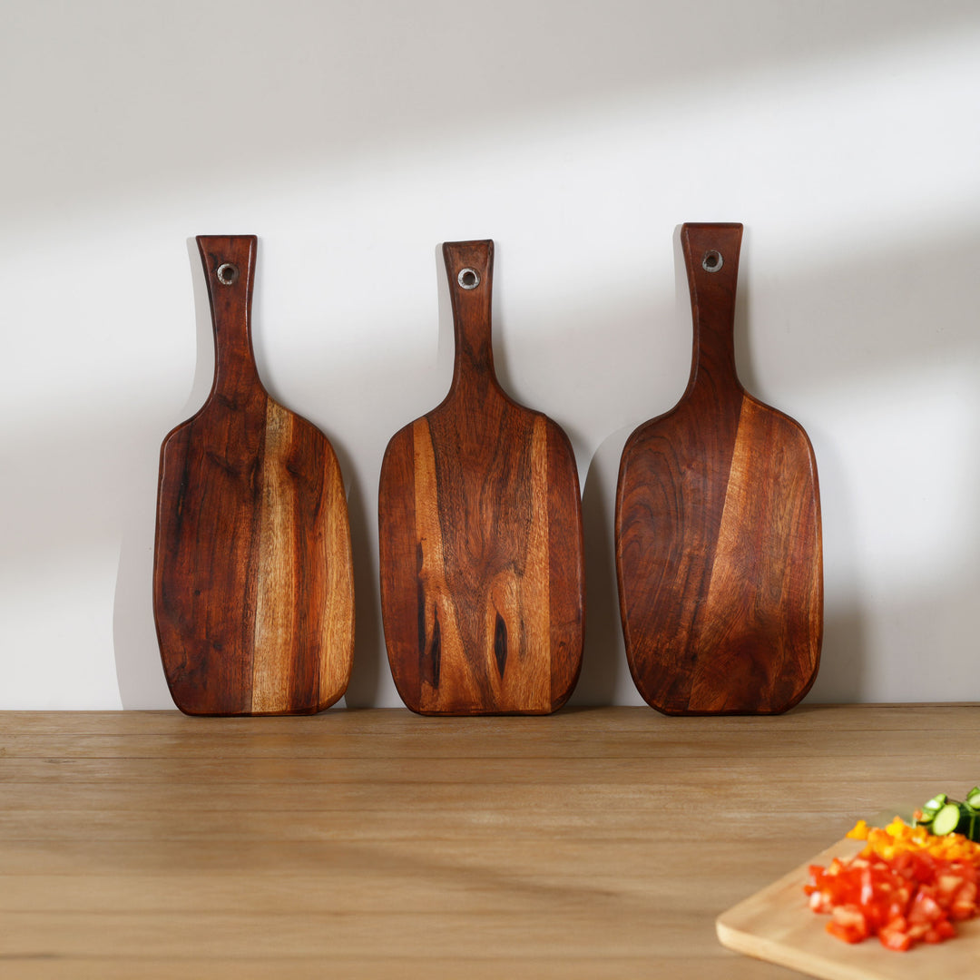 Wooden Paddle Cutting Board Set of 3 Kitchen Serving Boards