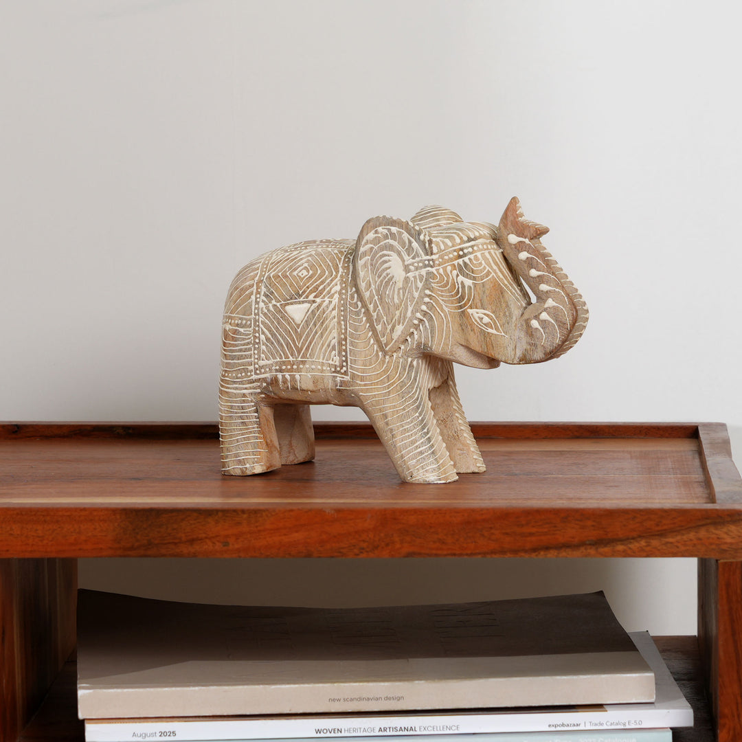 Hand-Carved Wooden Elephant Sculpture – 20 cm