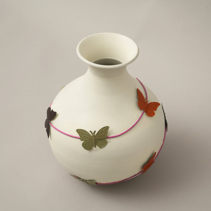 Off White Hand Painted Flower vase- HE-FV-0137