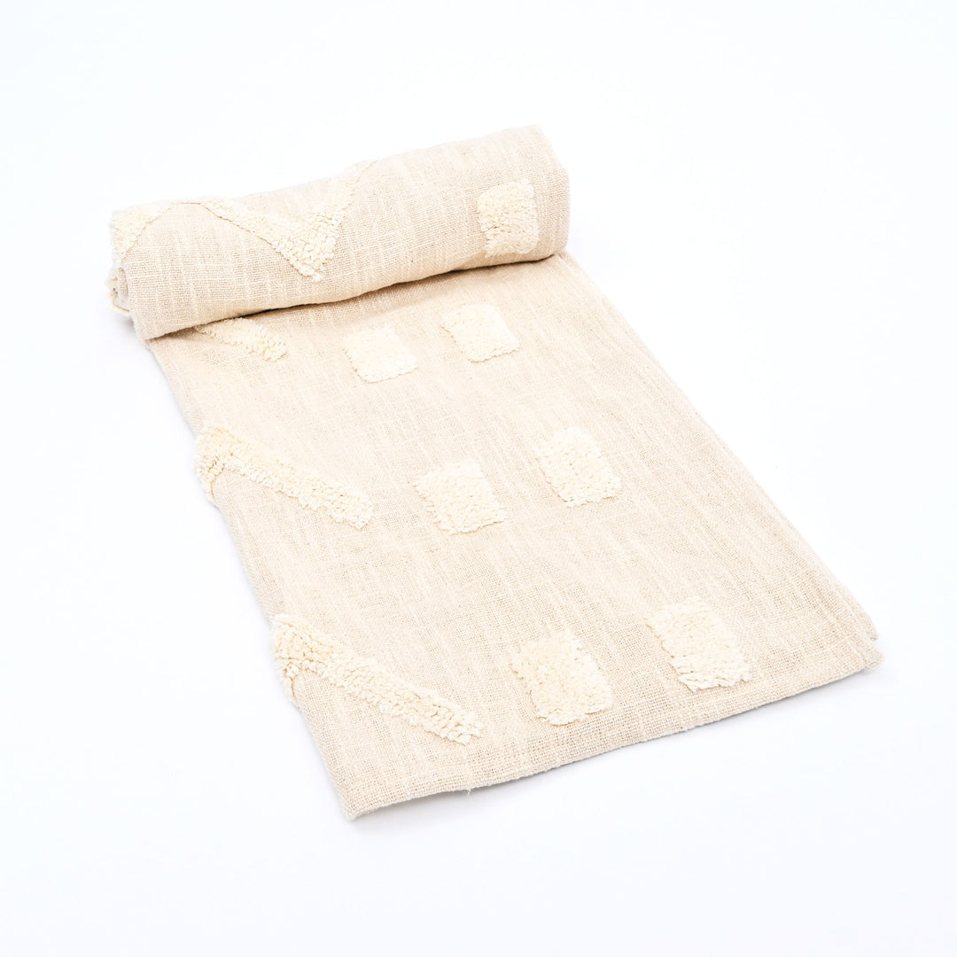 Loom Luxe Cotton Throw – Natural Beige Tufted 155 × 127 cm