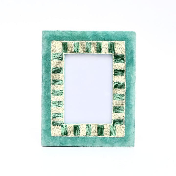 Sage Stripe Artisan Blue & Beige Beaded Embroidered 5x7 Photo Frame
