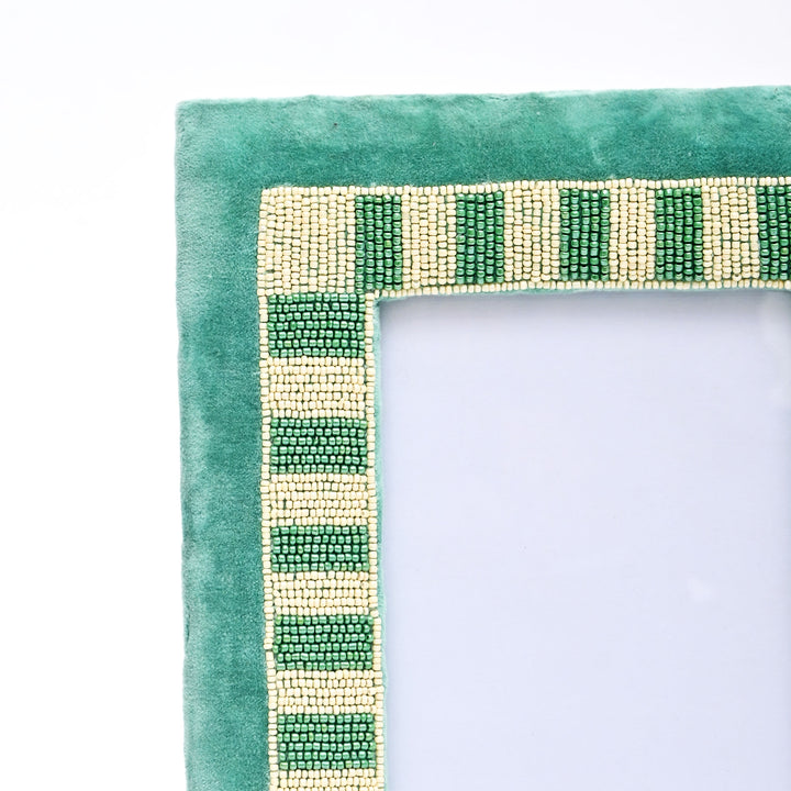 Sage Stripe Artisan Blue & Beige Beaded Embroidered 5x7 Photo Frame
