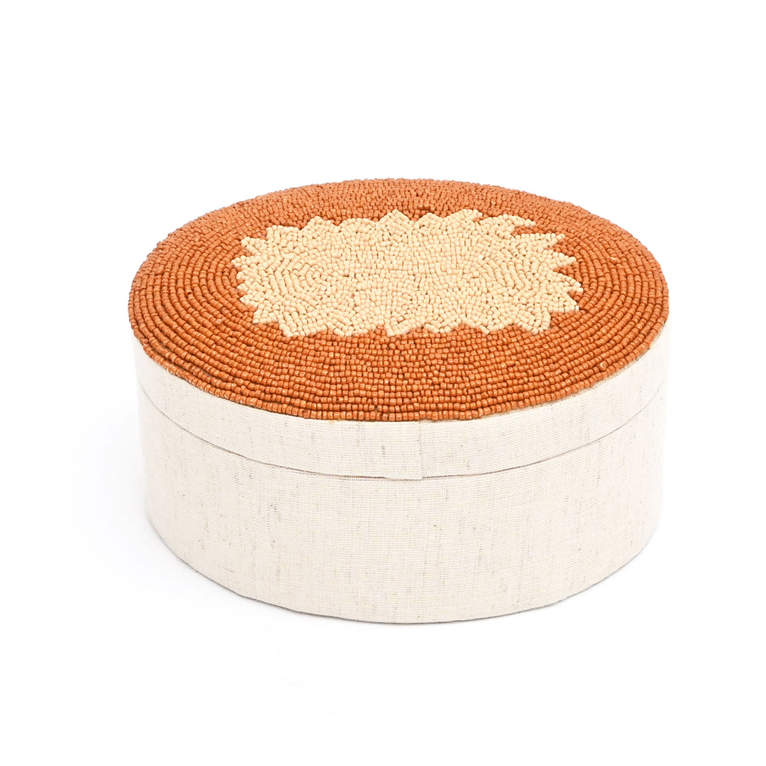 Amber Elegance Beaded Oval Keepsake Box 7×5 Inch – Decorative Storage