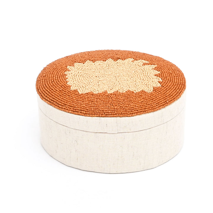 Amber Elegance Beaded Oval Keepsake Box 7×5 Inch – Decorative Storage