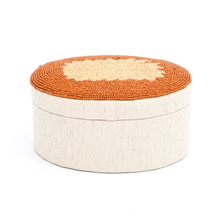 Amber Elegance Beaded Oval Keepsake Box 7×5 Inch – Decorative Storage