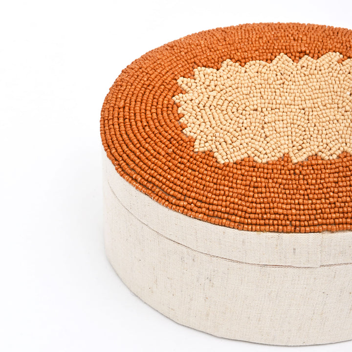 Amber Elegance Beaded Oval Keepsake Box 7×5 Inch – Decorative Storage