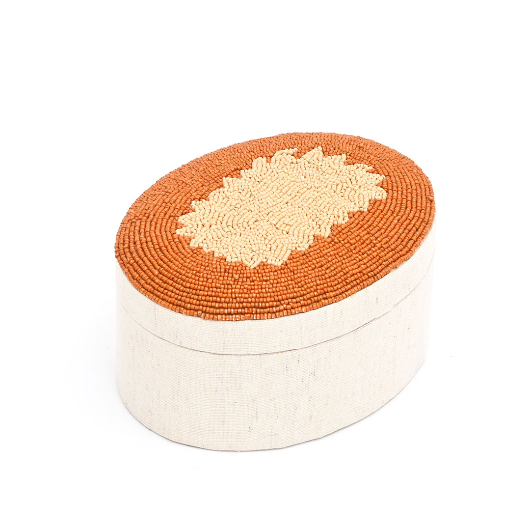 Amber Elegance Beaded Oval Keepsake Box 7×5 Inch – Decorative Storage