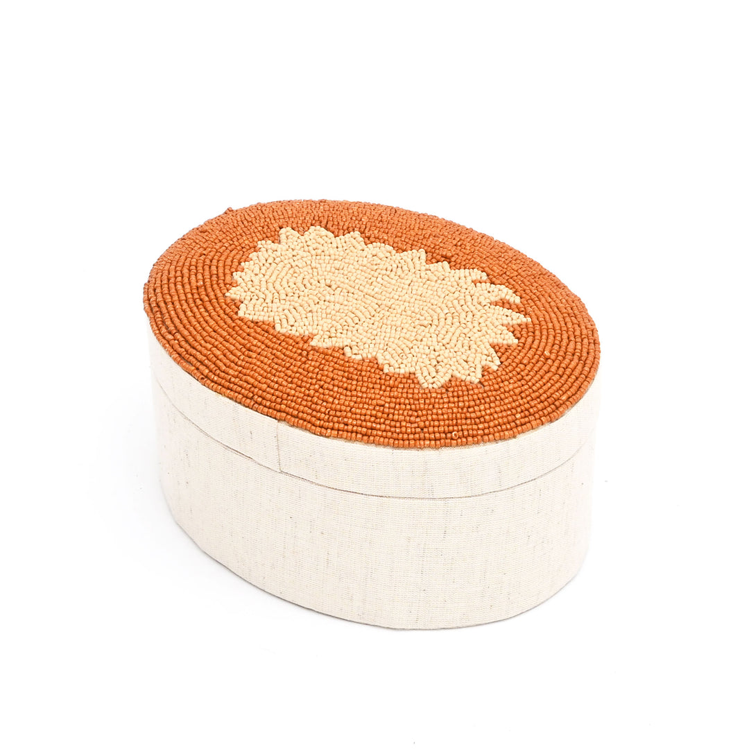 Amber Elegance Beaded Oval Keepsake Box 7×5 Inch – Decorative Storage