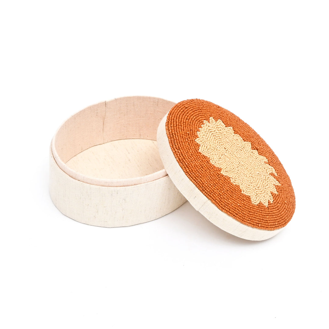 Amber Elegance Beaded Oval Keepsake Box 7×5 Inch – Decorative Storage