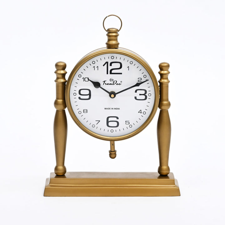 Antique Pillar Frame Desk Clock with Classic Vintage Finish