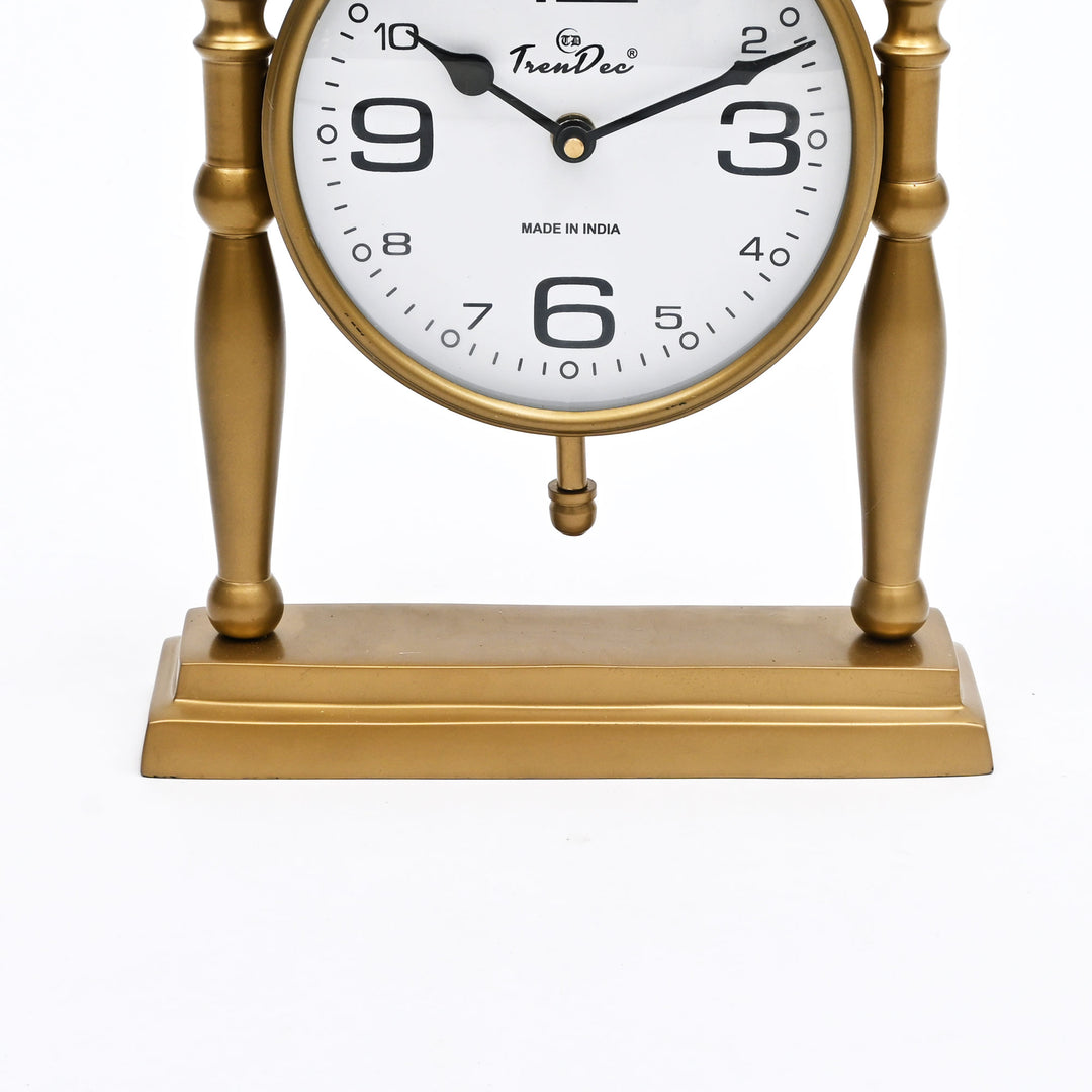 Antique Pillar Frame Desk Clock with Classic Vintage Finish