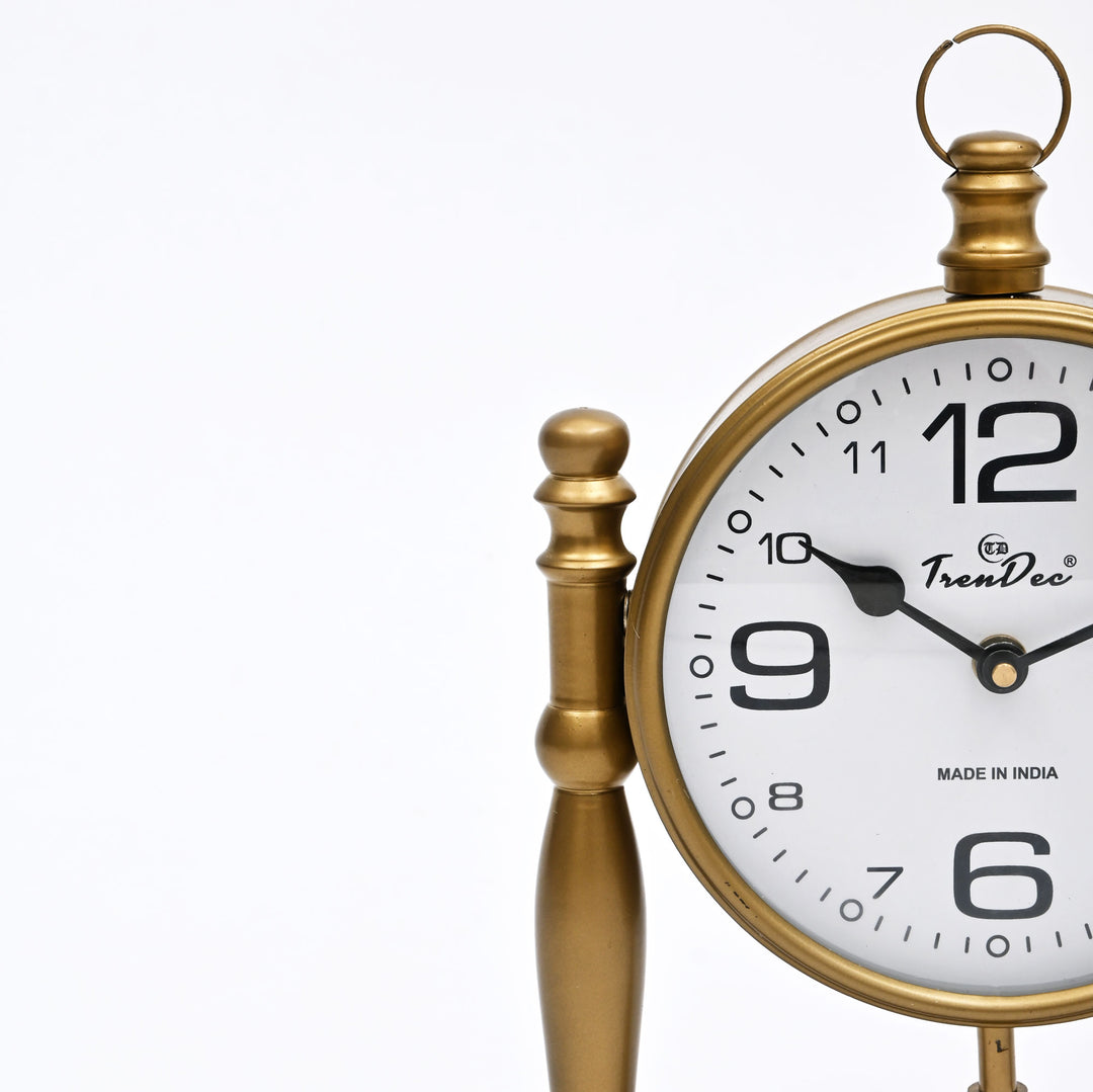 Antique Pillar Frame Desk Clock with Classic Vintage Finish
