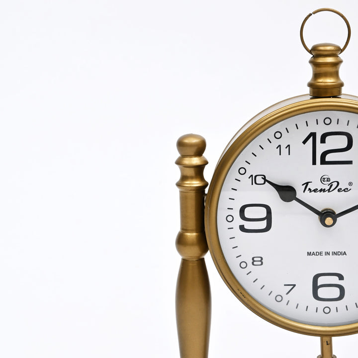 Antique Pillar Frame Desk Clock with Classic Vintage Finish