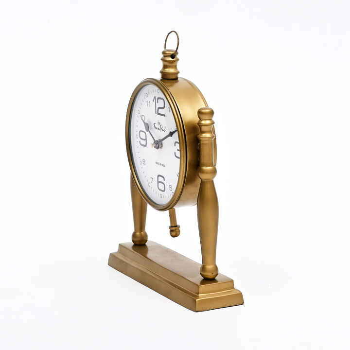 Antique Pillar Frame Desk Clock with Classic Vintage Finish
