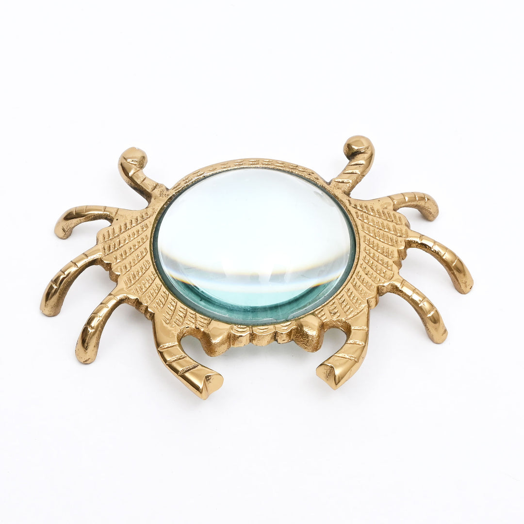 Crab Chart Magnifying Glass Gold Finish Aluminum Desk Décor