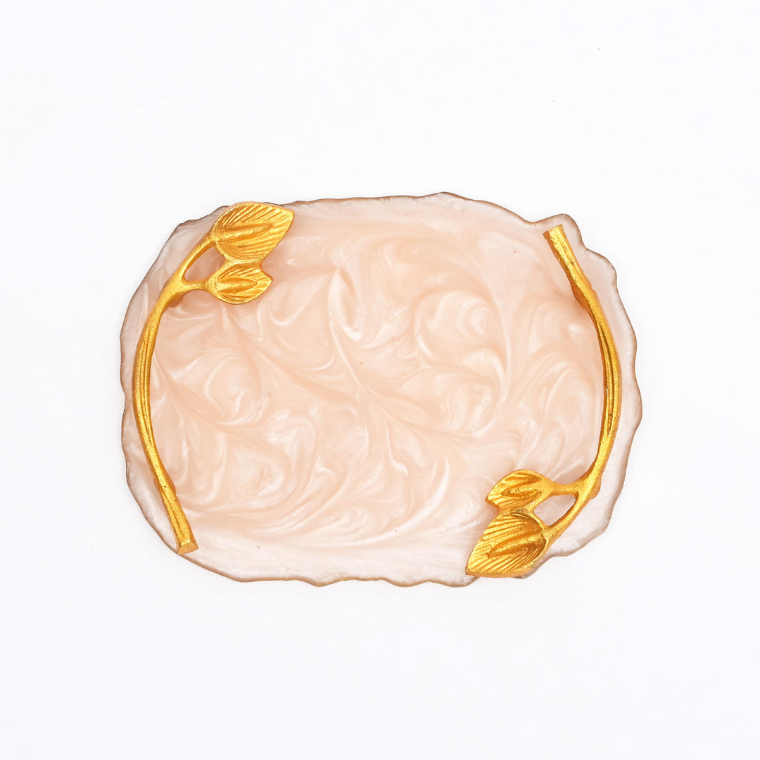 Luxury Marble Finish Leaf Handle Serving Tray  | Gold Accents