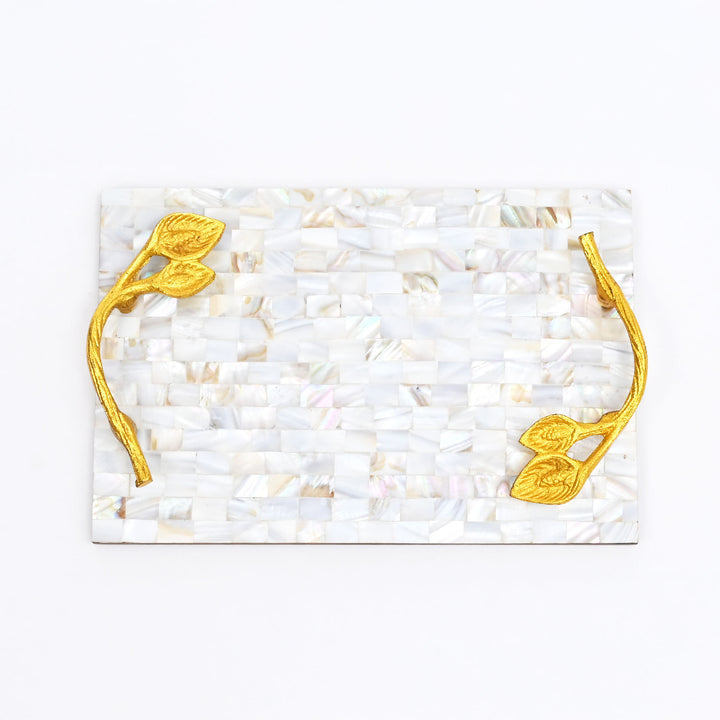 Mother of Pearl Resin Tray with Gold Leaf Handles | Luxury Décor