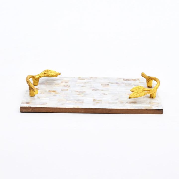 Mother of Pearl Resin Tray with Gold Leaf Handles | Luxury Décor