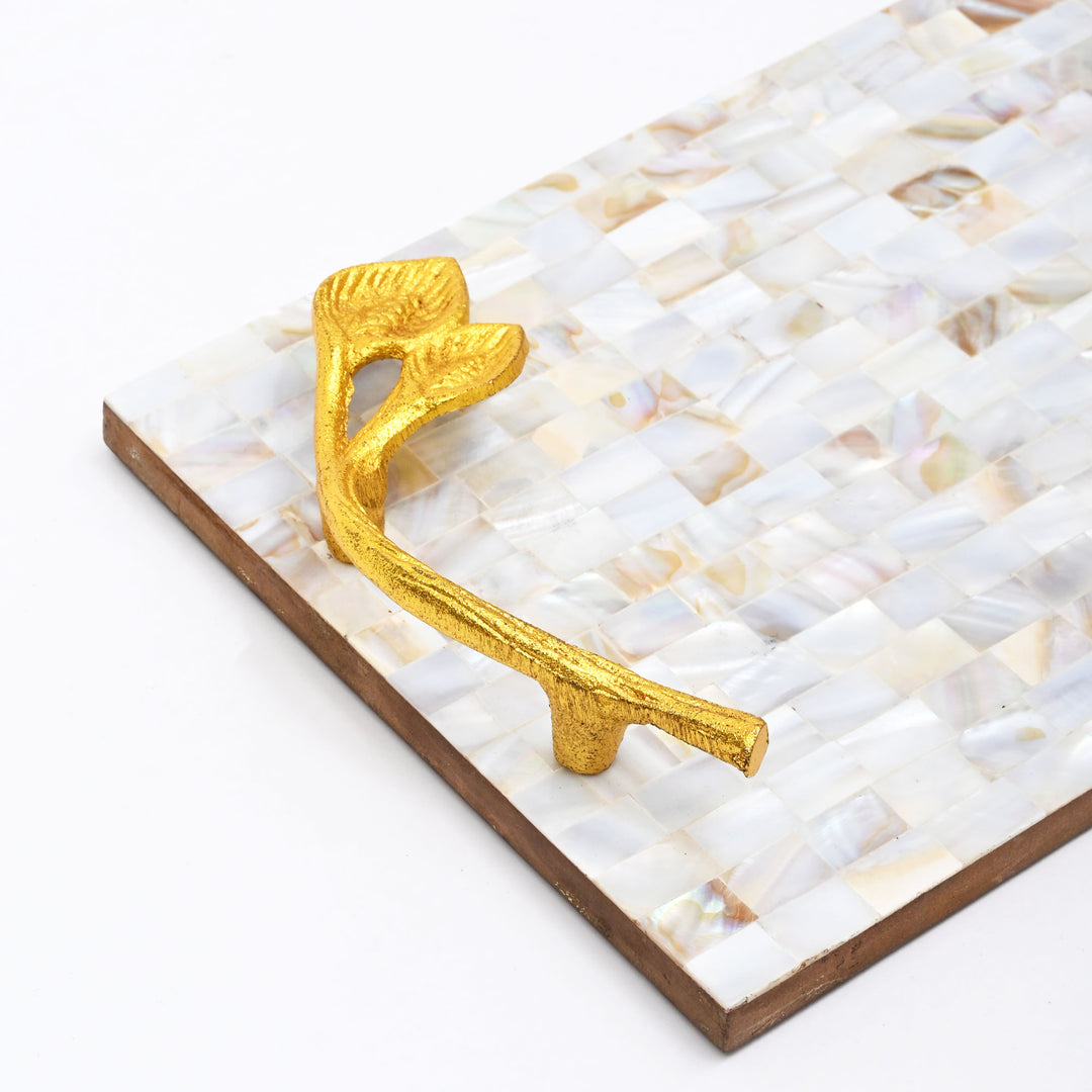 Mother of Pearl Resin Tray with Gold Leaf Handles | Luxury Décor