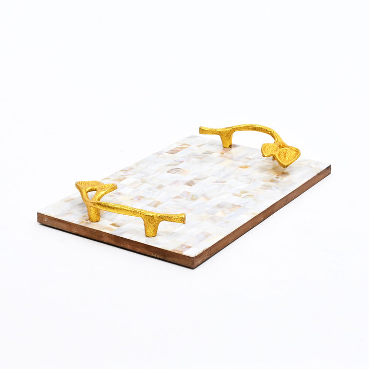 Mother of Pearl Resin Tray with Gold Leaf Handles | Luxury Décor