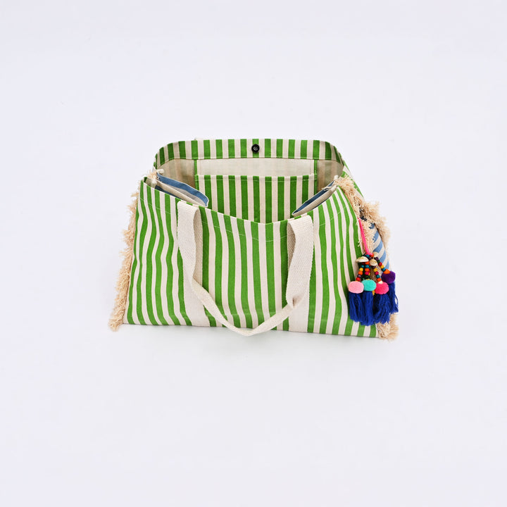 Ocean Mist Fringes Fiesta Beach Tote – Cotton Boho Bag