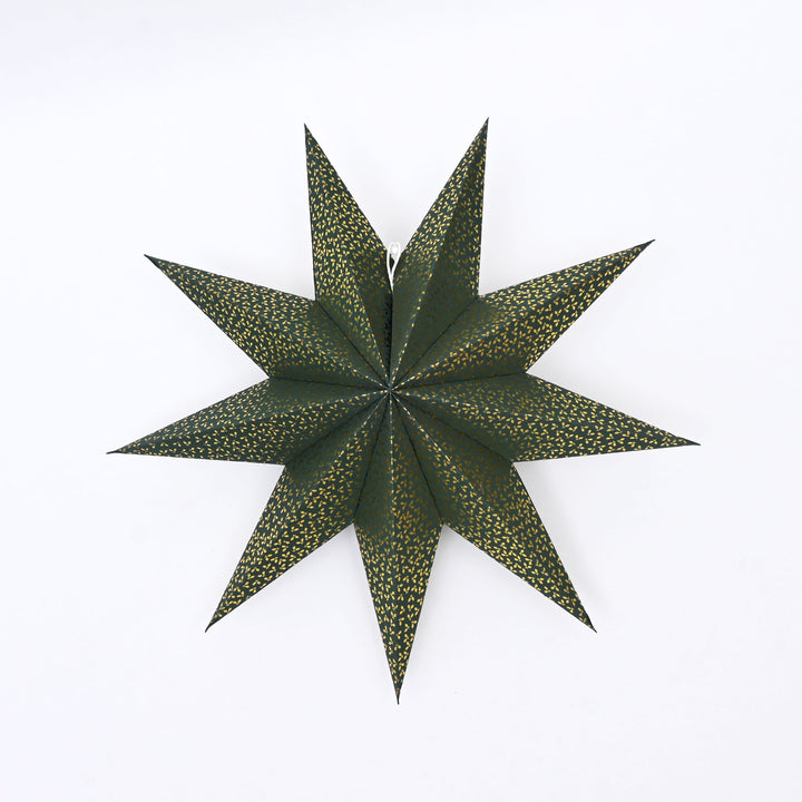 9-Point Green & Gold Paper Star Christmas Hanging Décor – 60 cm