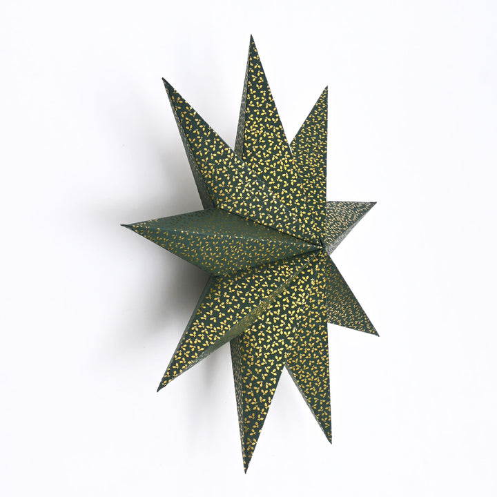 9-Point Green & Gold Paper Star Christmas Hanging Décor – 60 cm