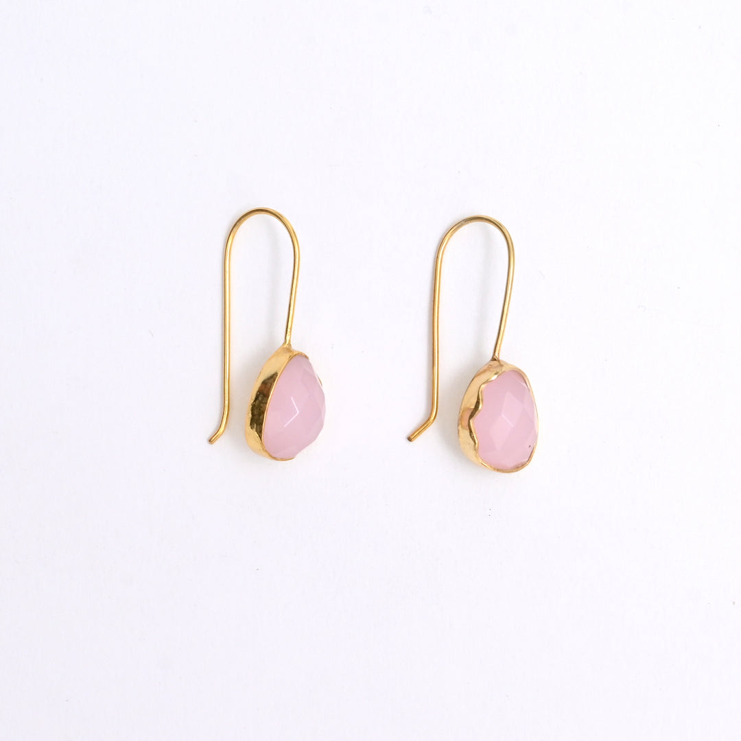Petal Hook Earrings with Pink Stone – Elegant Gold Finish