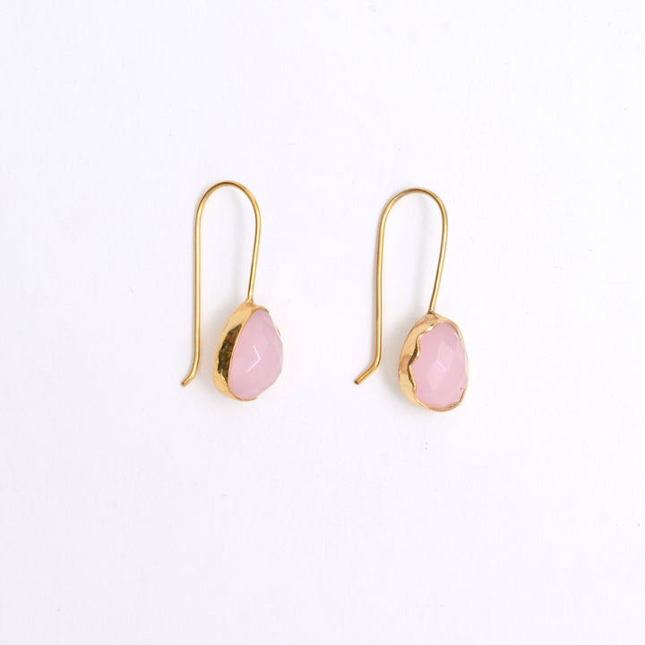 Petal Hook Earrings with Pink Stone – Elegant Gold Finish