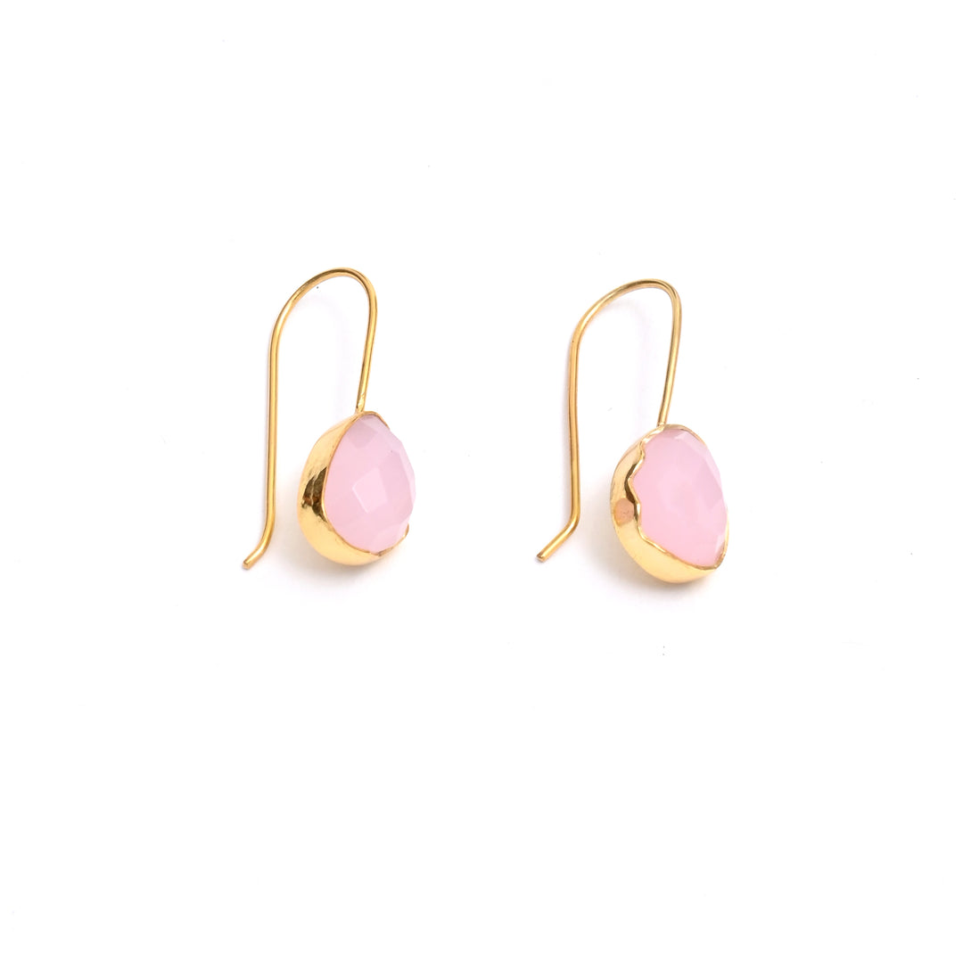 Petal Hook Earrings with Pink Stone – Elegant Gold Finish