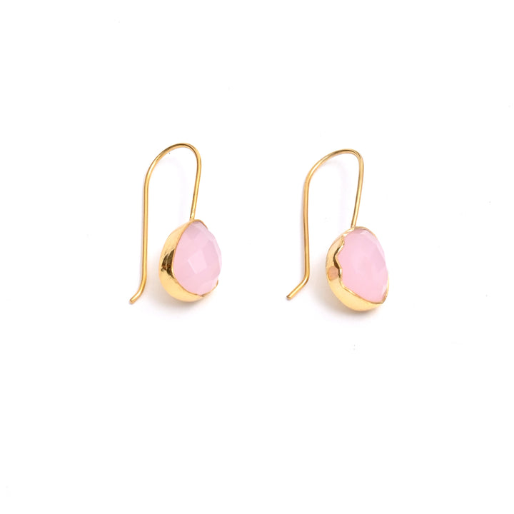 Petal Hook Earrings with Pink Stone – Elegant Gold Finish
