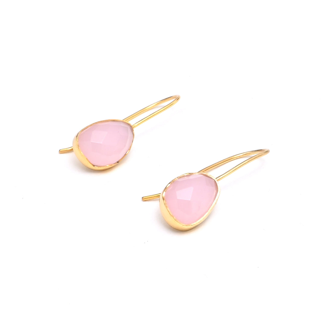 Petal Hook Earrings with Pink Stone – Elegant Gold Finish