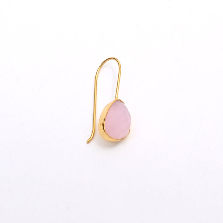 Petal Hook Earrings with Pink Stone – Elegant Gold Finish