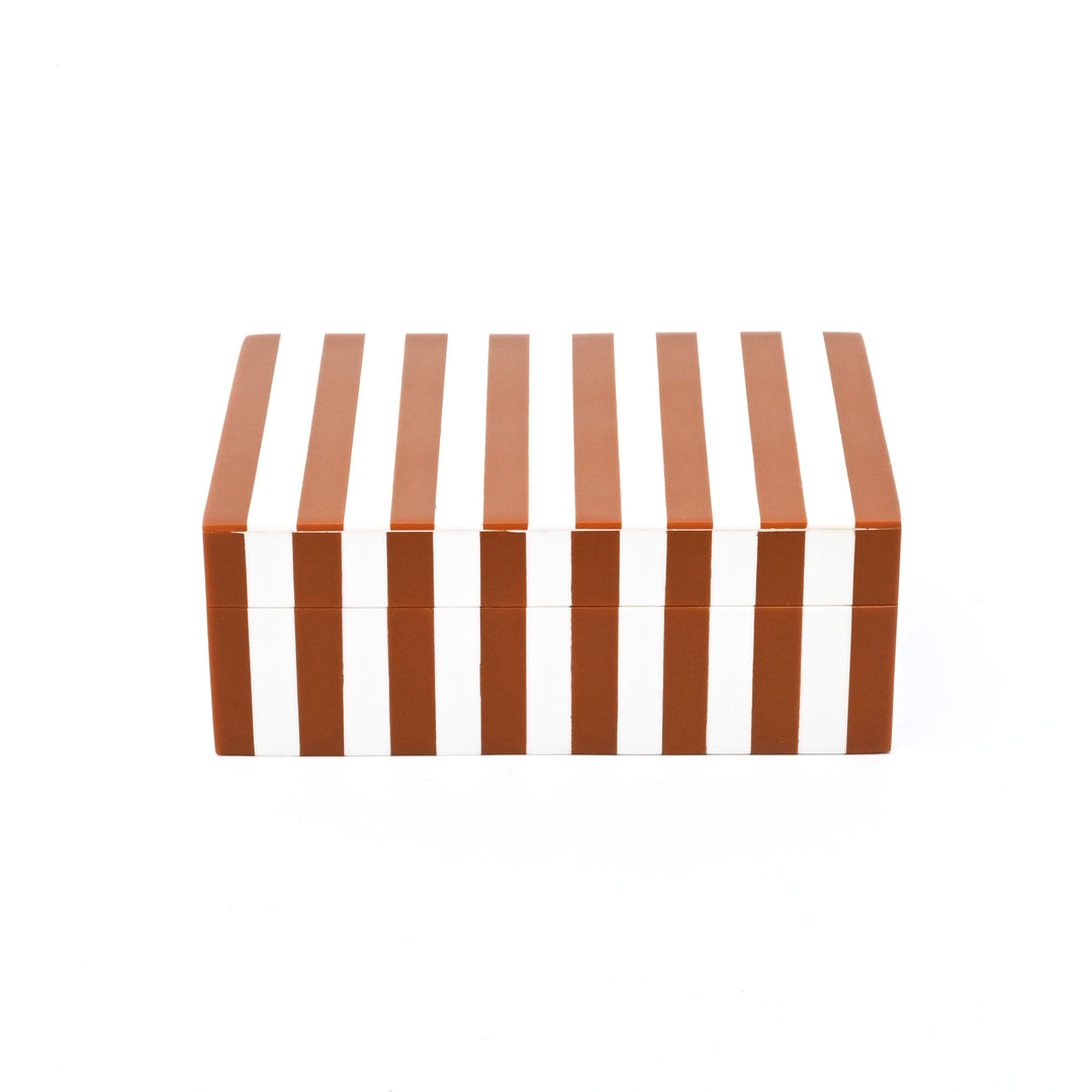 Brown Striped Resin Storage Box MDF Decorative Organizer