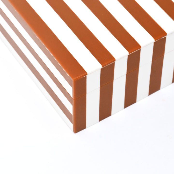Brown Striped Resin Storage Box MDF Decorative Organizer