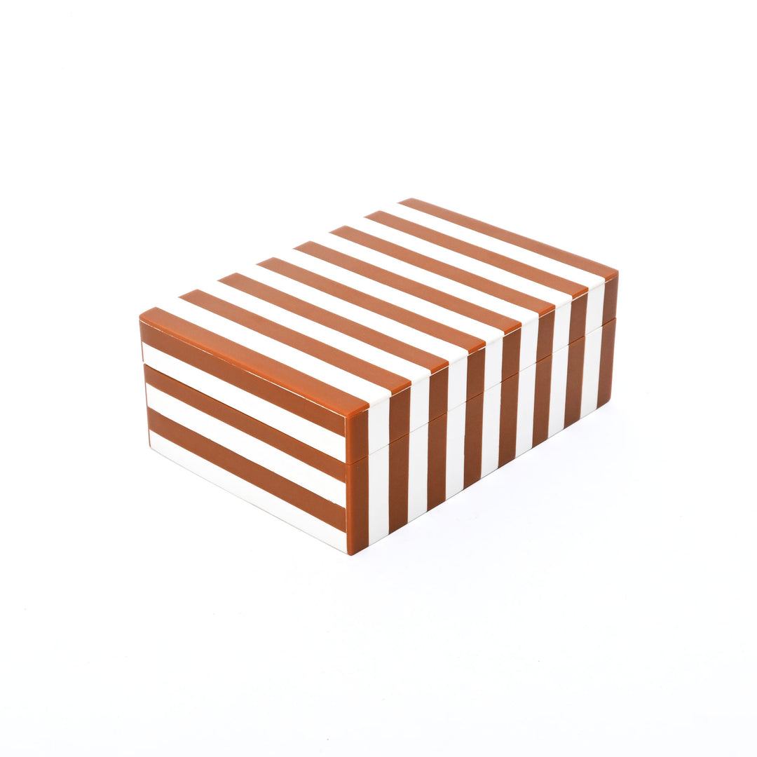 Brown Striped Resin Storage Box MDF Decorative Organizer